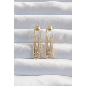 Pirinç Gold Renk Zirkon Taşlı Messika Küpe