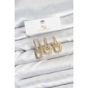 Pirinç Gold Renk Zirkon Taşlı Vintage Model YSX Trio Küpe Seti