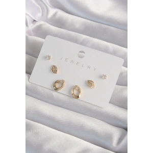 Pirinç Gold Renk Zirkon Taşlı Yaprak Model Küpe Seti