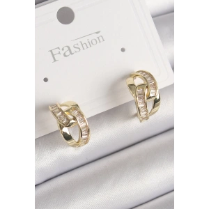 Pirinç Gold Renk Zirkon Taşlı Zincir Model Kadın Küpe