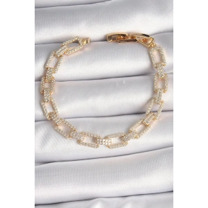 Pirinç Gold Renk Zirkon Taşlı Zincir Model VIP Seri Kadın Bileklik