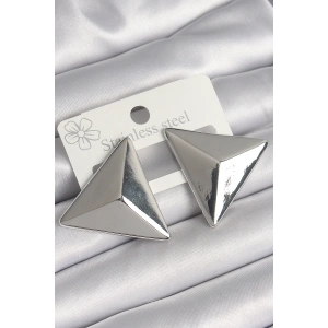 Pirinç Gümüş Renk 3D Üçgen Model Kadın Küpe