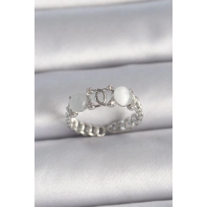 Pirinç Gümüş Renk Ayarlanabilir Zirkon Taşlı Beyaz Mineli Birleşik Halka Model Kadın Yüzük