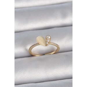 Pirinç Gümüş Renk Ayarlanabilir Zirkon Taşlı Beyaz Mineli Kalp Model Kadın Yüzük