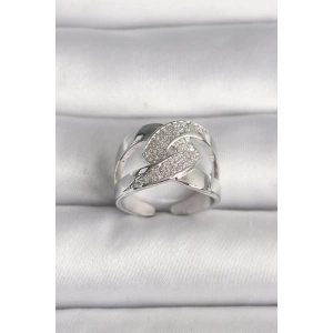 Pirinç Gümüş Renk Ayarlanabilir Zirkon Taşlı Kadın Yüzük