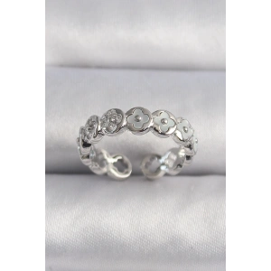 Pirinç Gümüş Renk Beyaz Sedefli Yonca Model Kadın Yüzük