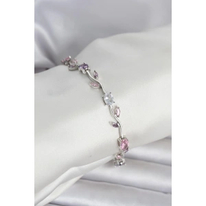 Pirinç Gümüş Renk Çiçek Sarmaşık Model Kadın Bileklik