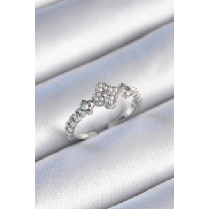 Pirinç Gümüş Renk İncili Yonca Model Zirkon Taş Detaylı Kadın Yüzük