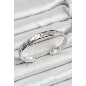 Pirinç Gümüş Renk İşlemeli Altı Açık Bileklik