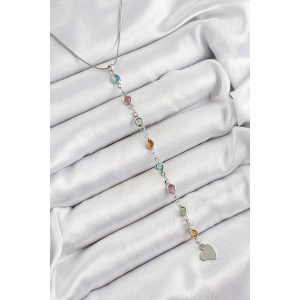 Pirinç Gümüş Renk Karışık Renk Zirkon Taşlı Y Kadın Kolye