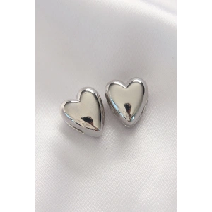 Pirinç Gümüş Renk Minimal Bombeli Kalp Küpe