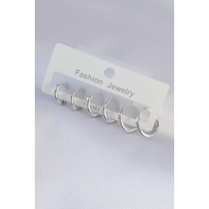 Pirinç Gümüş Renk Oval Küpe Seti