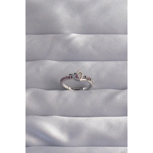 Pirinç Gümüş Renk Renkli Zirkon Taşlı Ayarlamalı Yüzük