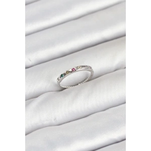 Pirinç Gümüş Renk Renkli Zirkon Taşlı Kadın Yüzük