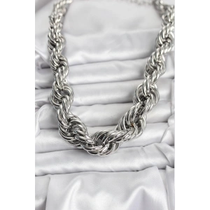 Pirinç Gümüş Renk Sarmal Halat Model Kadın Kolye