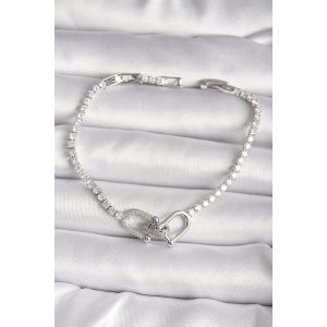 Pirinç Gümüş Renk Su Yolu Zirkon Taşlı Model Kadın Bileklik