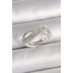 Pirinç Gümüş Renk Su Yolu Zirkon Taşlı Sonsuzluk Model Ayarlanabilir Kadın Yüzük