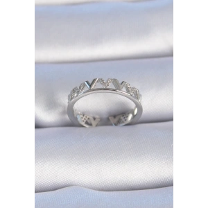 Pirinç Gümüş Renk V Model Zirkon Taşlı Kadın Yüzük