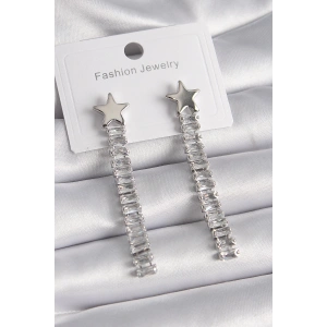 Pirinç Gümüş Renk Yıldız Model Su Yolu Zirkon Taş Kadın Küpe