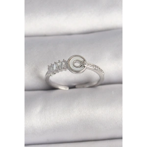 Pirinç Gümüş Renk Zirkon Taşlı Ayarlanabilir Kadın Yüzük