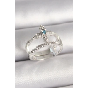 Pirinç Gümüş Renk Zirkon Taşlı Ayarlanabilir Model Kadın Yüzük