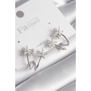 Pirinç Gümüş Renk Zirkon Taşlı Çiçek Model Kadın Küpe