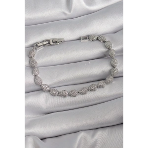 Pirinç Gümüş Renk Zirkon Taşlı Damla Model VIP Seri Kadın Bileklik