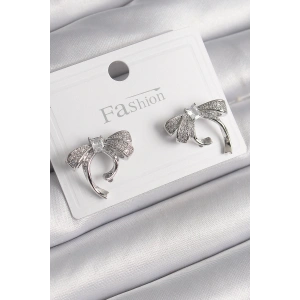 Pirinç Gümüş Renk Zirkon Taşlı Fiyonk Model Kadın Küpe