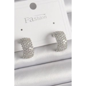 Pirinç Gümüş Renk Zirkon Taşlı Halka Model Kadın Küpe