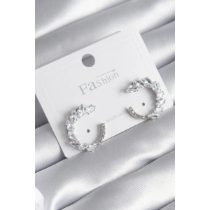 Pirinç Gümüş Renk Zirkon Taşlı Kadın Küpe