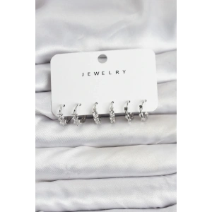 Pirinç Gümüş Renk Zirkon Taşlı Kadın Küpe Seti