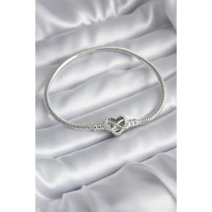 Pirinç Gümüş Renk Zirkon Taşlı Kalp Sonsuzluk Model Charm Kadın Bileklik