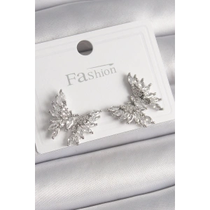 Pirinç Gümüş Renk Zirkon Taşlı Kelebek Model Kadın Küpe