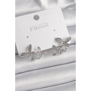 Pirinç Gümüş Renk Zirkon Taşlı Kelebek Model Kadın Küpe