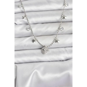 Pirinç Gümüş Renk Zirkon Taşlı Kutup Yıldızı Model Kadın Kolye