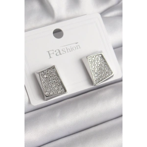 Pirinç Gümüş Renk Zirkon Taşlı Plaka Model Kadın Küpe