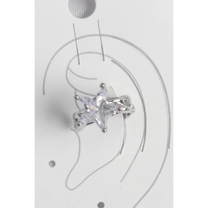 Pirinç Gümüş Renk Zirkon Taşlı Yıldız Model Kadın Kıkırdak Küpe