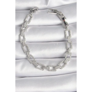 Pirinç Gümüş Renk Zirkon Taşlı Zincir Model VIP Seri Kadın Bileklik