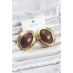 Pirinç Kahverengi Badem Model Vintage Gold Kadın Küpe