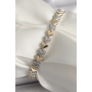 Pirinç Mix Renk Zirkon Taşlı Kalp Model VIP Seri Kadın Bileklik