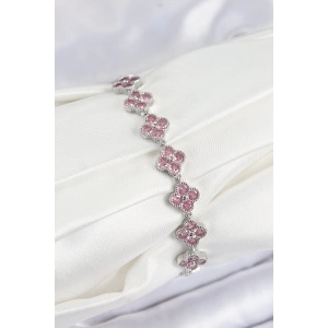 Pirinç Pembe Zirkon Taşlı Yonca Model Gümüş Renk VIP Seri Kadın Bileklik