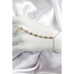 Pirinç Renkli Kare Zirkon Taşlı Y Model Gold Renk Kadın Şahmeran