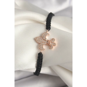 Pirinç Rose Renk Zirkon Taşlı Zambak Model Asansörlü Makrome Model Kadın Bileklik