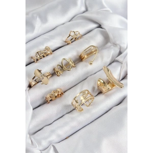 Pirinç Sarmal Ve Yıldız Model Gold Renk Kadın Yüzük Kombin Set