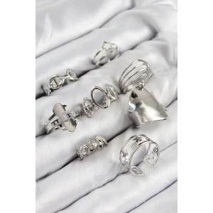 Pirinç Sarmal Ve Yıldız Model Gümüş Renk Kadın Yüzük Kombin Set