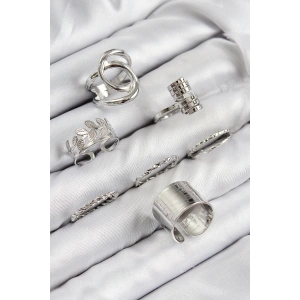 Pirinç Yaprak Model Gümüş Renk Kadın Yüzük Kombin Set