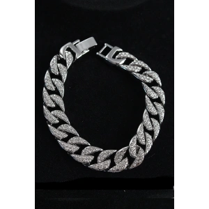 Pirinç Zirkon Taşlı Cuba Gurmet Model Gümüş Renk Erkek Bileklik