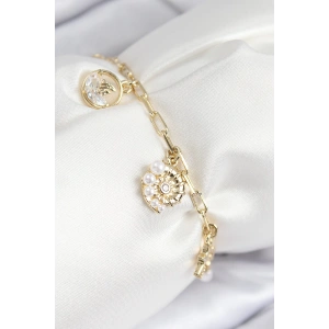 Pirinç Zirkon Taşlı Deniz Kabuğu Model Gold Renk Kadın Bileklik