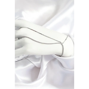 Pirinç Zirkon Taşlı Ezme Zincir Model Gümüş Renk Kadın Şahmeran