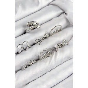 Pirinç Zirkon Taşlı Fiyonk Ve Kalp Model Gümüş Renk Kadın Yüzük Kombin Set